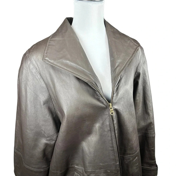 Vintage 80s NYDA Brown 100% Leather Trench - Picture 3 of 11